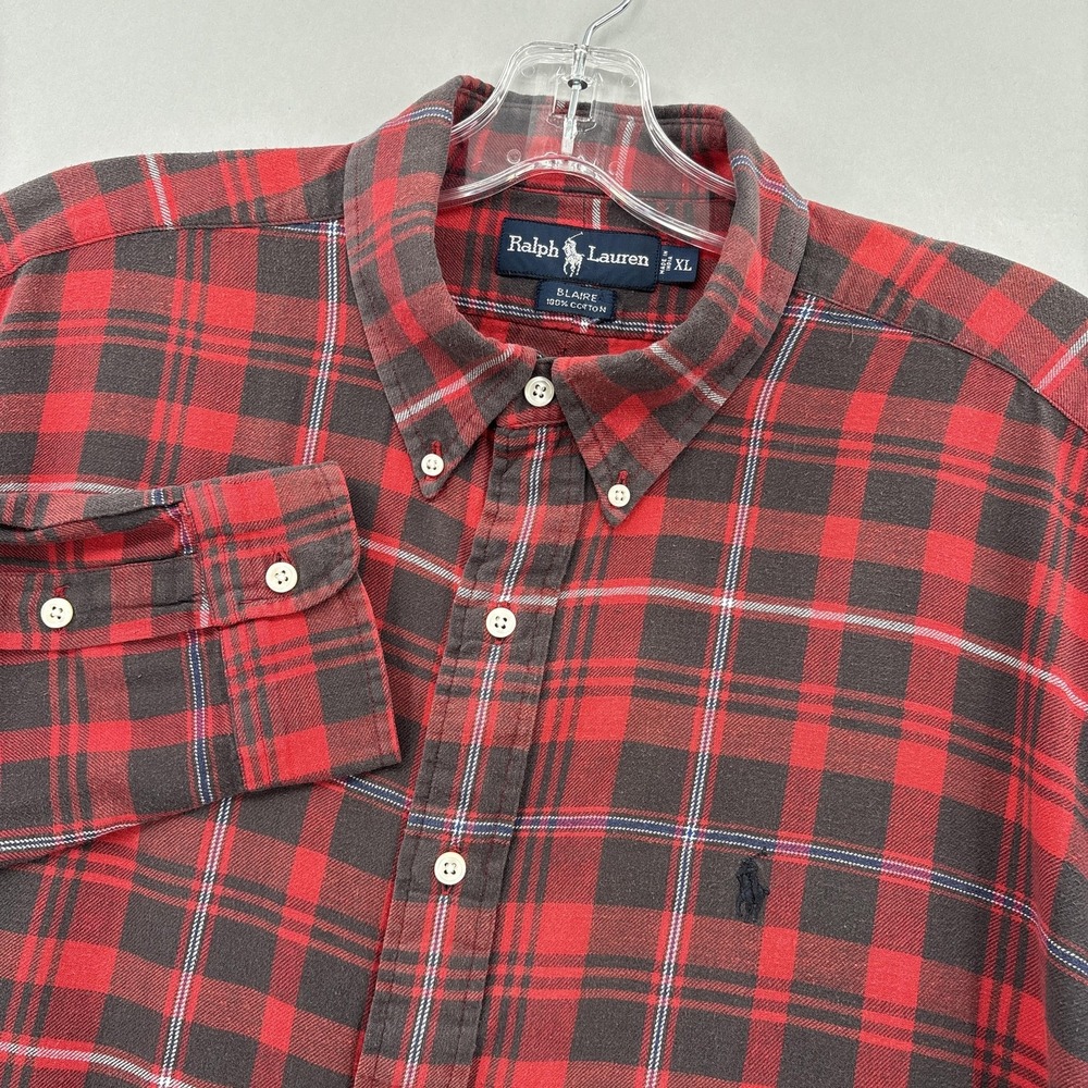 Ralph Lauren Shirt Mens XL Red Plaid Blaire Flannel Button Down Long Sleeve VTG
